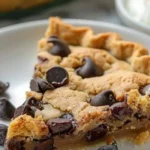 Delicious chocolate chip cookie pie slice on a plate
