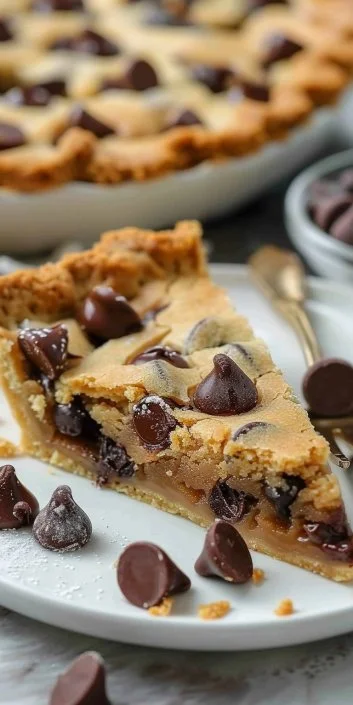 Delicious chocolate chip cookie pie fresh out of the oven