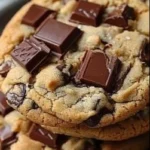Freshly baked chocolate chunk cookies on a cooling rack
