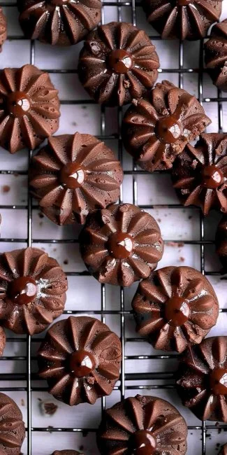 Double Chocolate Butter Cookies 3 Delicious double chocolate butter cookies stacked on a plate