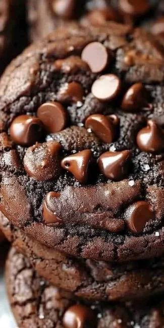 Freshly baked double chocolate chip cookies with rich chocolate chips
