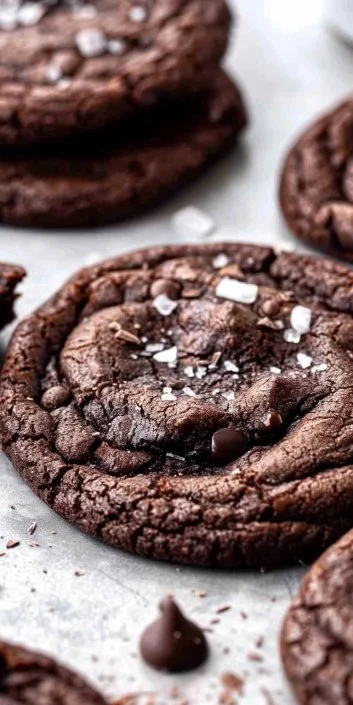 Delicious double chocolate cookies on a baking sheet