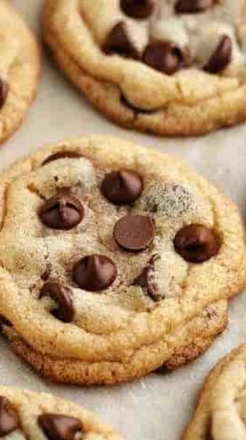 Easiest Chocolate Chip Cookie Recipe 3 Freshly baked chocolate chip cookies on a plate