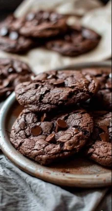 Easy Vegan Chocolate Cookies 3 Easy vegan chocolate cookies freshly baked on a cooling rack.