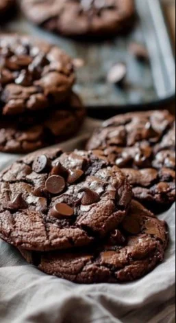 Delicious easy vegan chocolate cookies freshly baked on a cooling rack