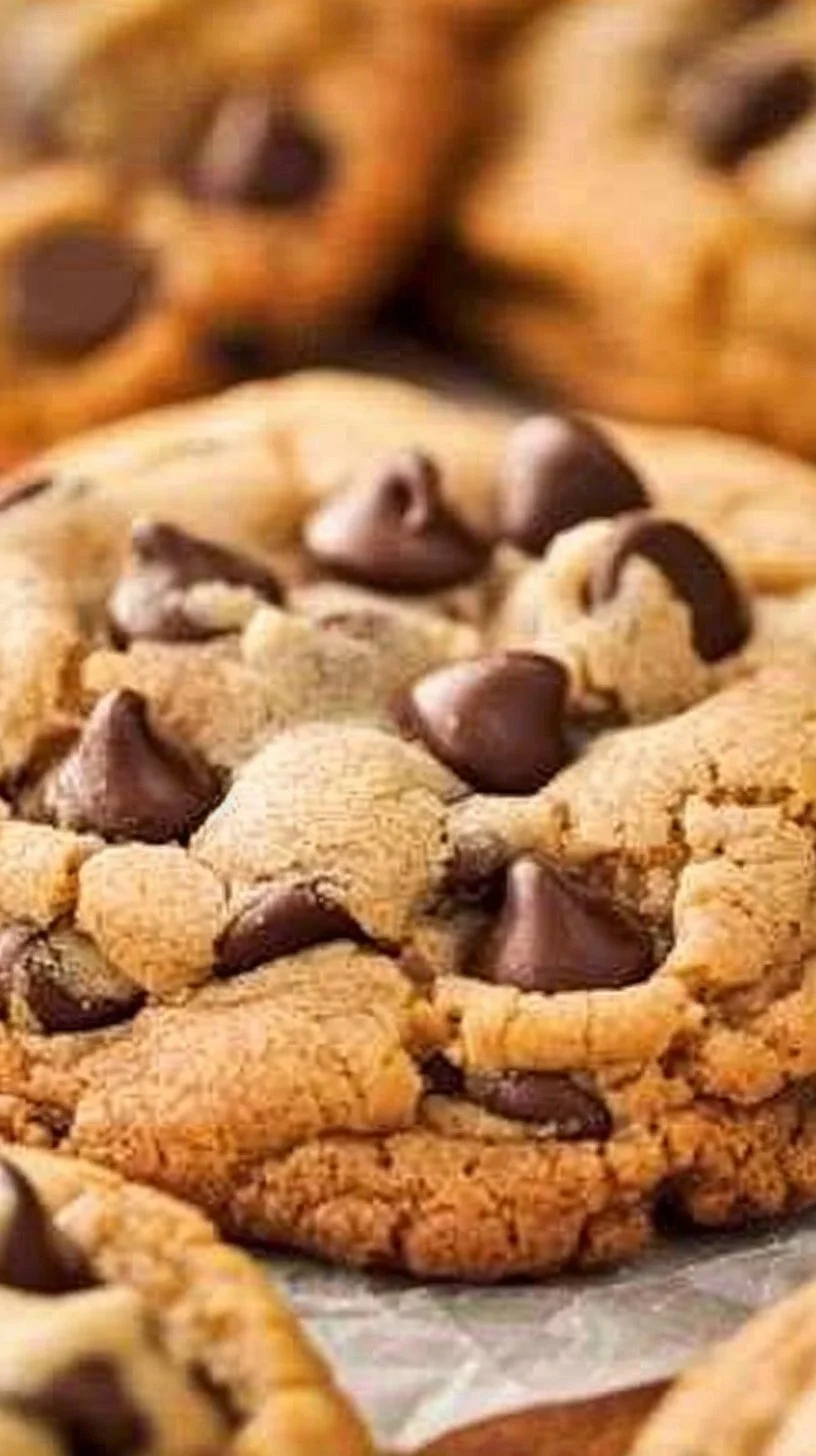 Gooey Chocolate Chip Cookies 3 Freshly baked gooey chocolate chip cookies on a cooling rack