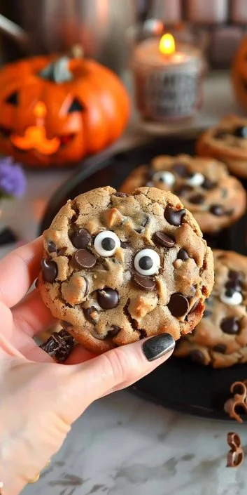 Delicious Halloween Chocolate Chip Cookies decorated for spooky celebrations