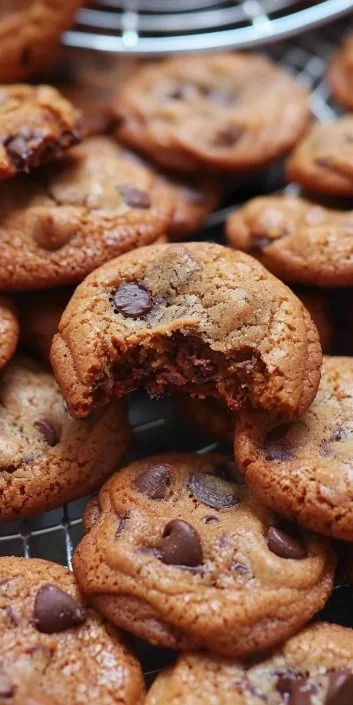 Mini crunchy chocolate chip cookies on a plate, perfect for snack time.