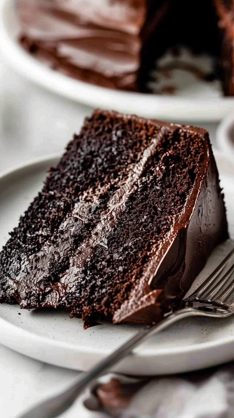 Moist Chocolate Cake 3 Deliciously moist chocolate cake topped with rich chocolate frosting
