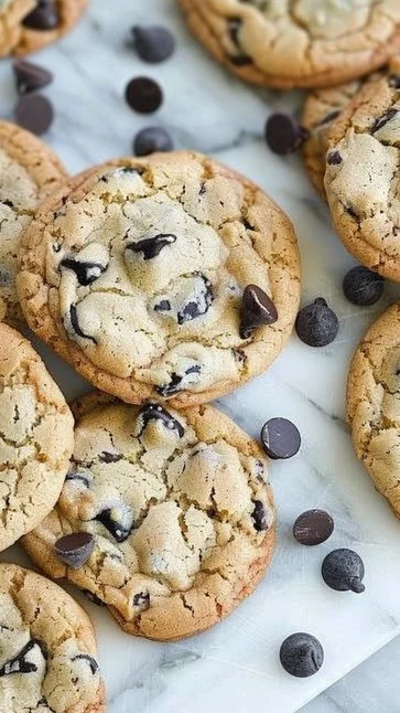 Batch of no butter chocolate chip cookies on a cooling rack