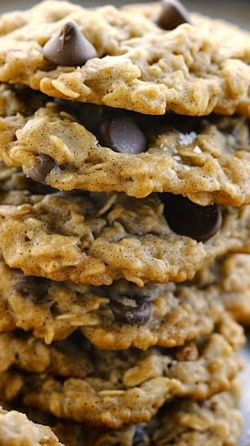 Oatmeal Chocolate Chip Cookies 3 Freshly baked Oatmeal Chocolate Chip Cookies on a wooden table