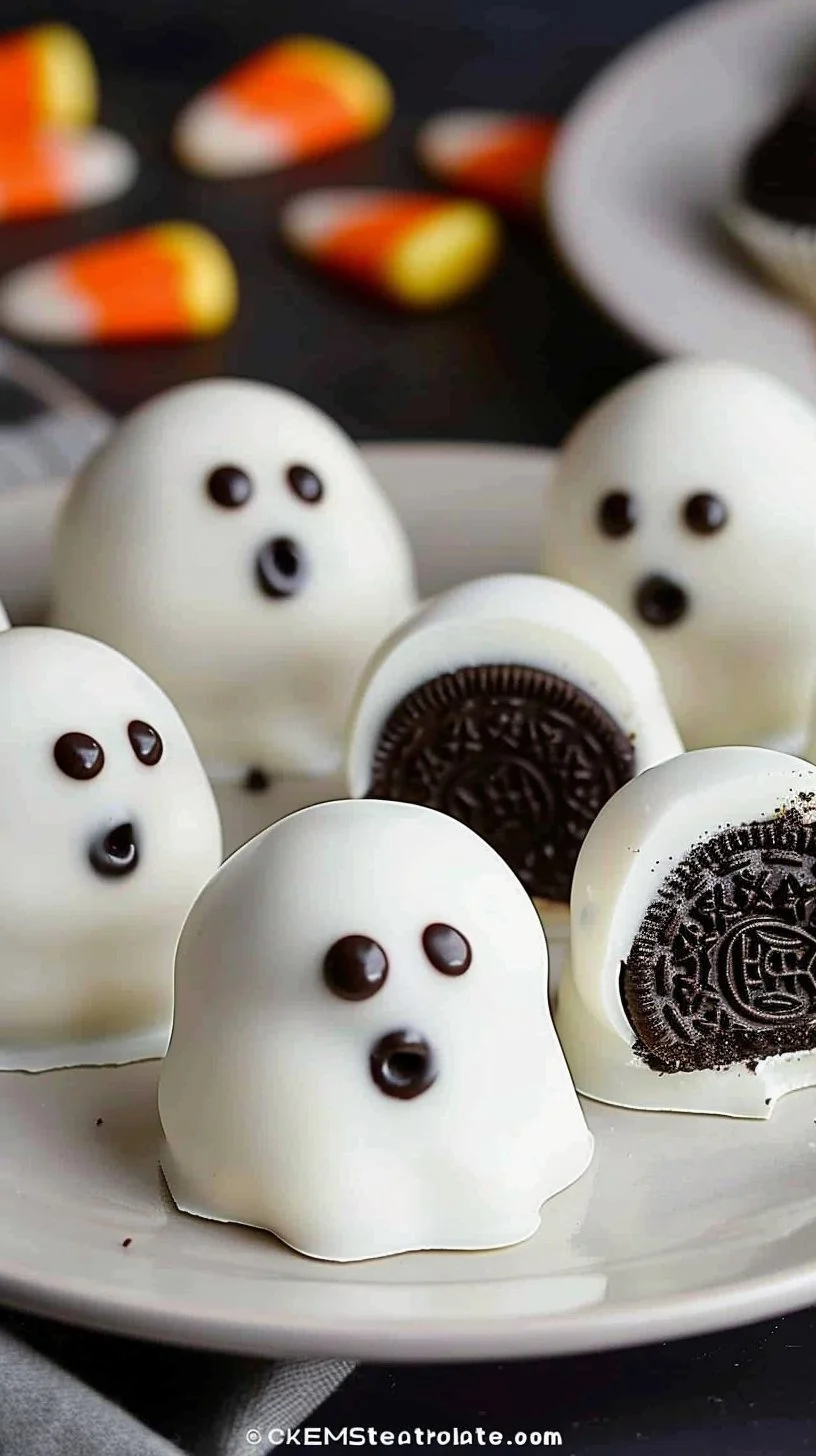 Oreo Ghost Truffles decorated for Halloween