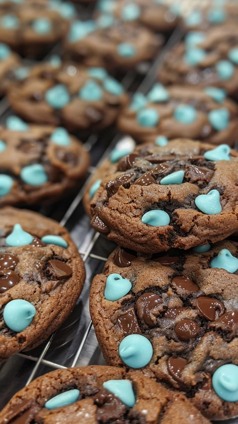 Percy Jackson Blue Chocolate Chip Cookies 3 Percy Jackson's Blue Chocolate Chip Cookies with chocolate chips and blue icing