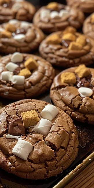 S'mores Cookies 3 Delicious homemade S'mores Cookies with chocolate and marshmallows