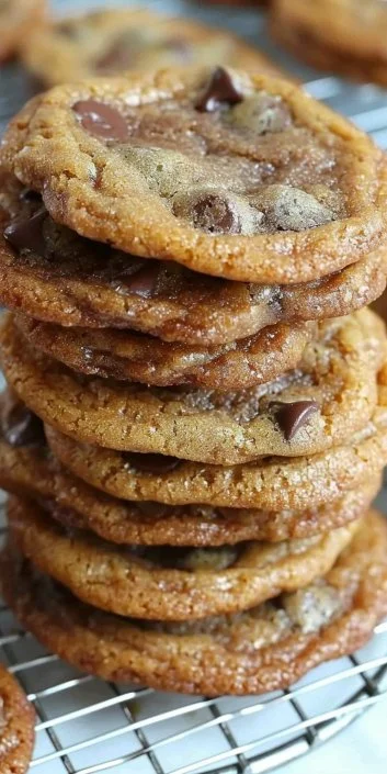 Batch of soft and chewy chocolate chip cookies on a cooling rack