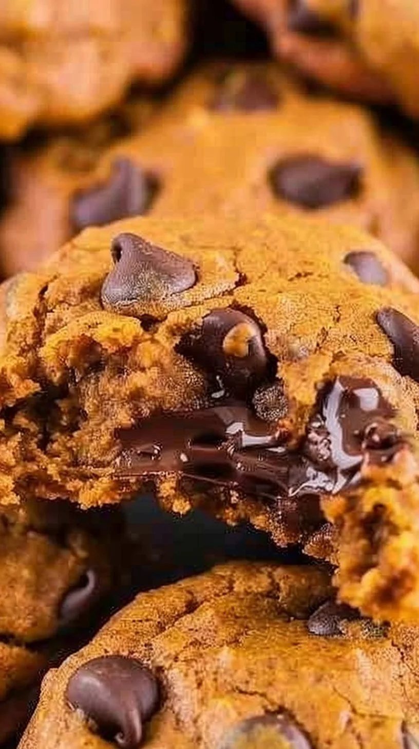 Soft Pumpkin Chocolate Chip Cookies 2 Soft pumpkin chocolate chip cookies with chocolate chunks on a plate