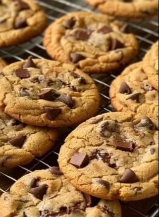 Subway Chocolate Chip Cookies 3 Fresh Subway chocolate chip cookies stacked on a plate