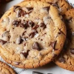 Sweet chocolate chip and toffee shortbread cookies on a plate