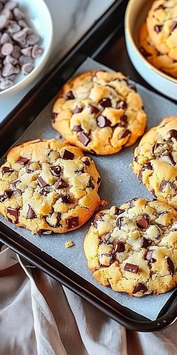 Sweet chocolate chip and toffee shortbread cookies stacked on a plate