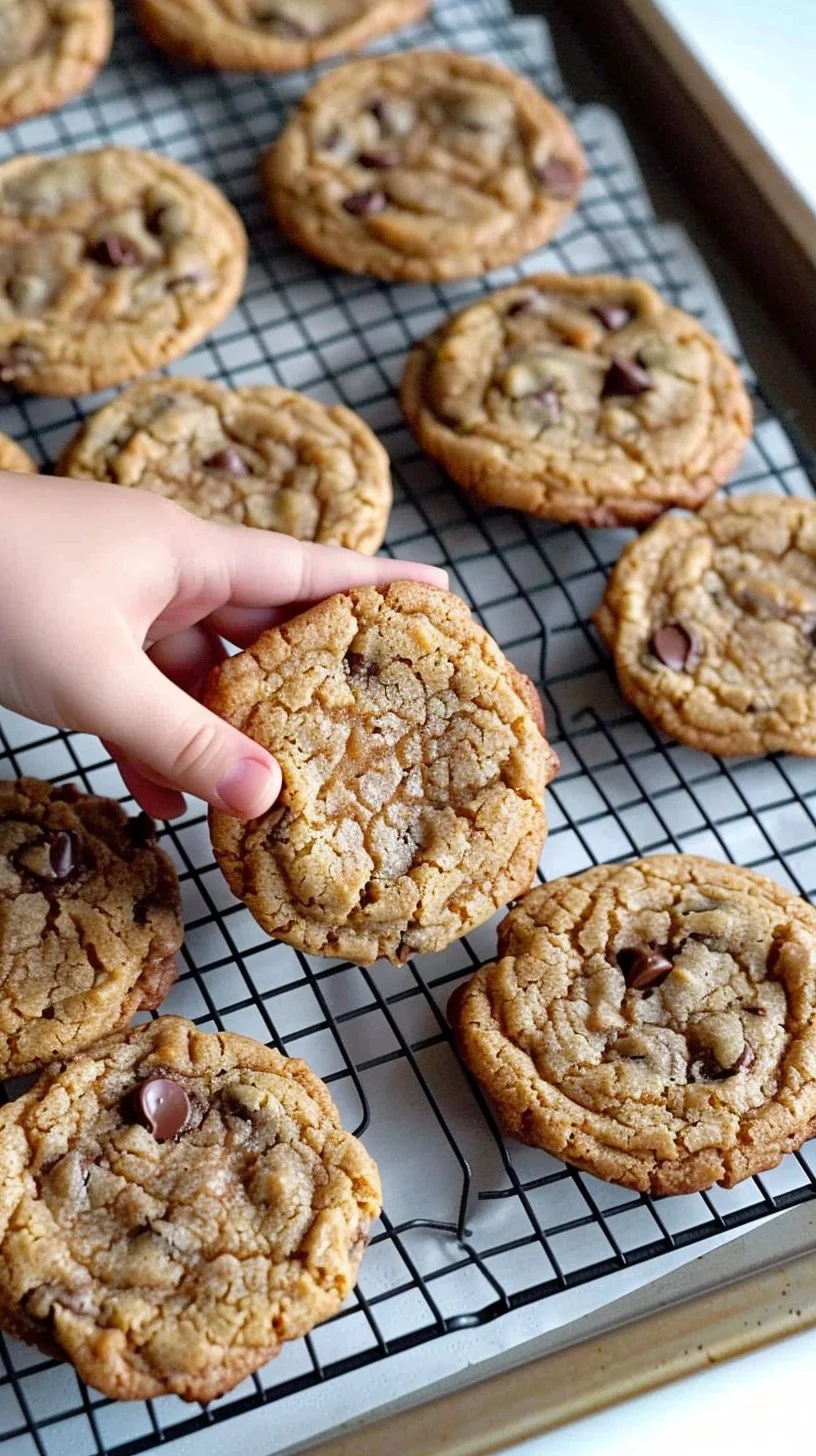 The BEST Chocolate Chip Cookies 3 Freshly baked chocolate chip cookies on a cooling rack.