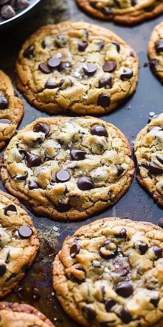 Thick and Chewy Chocolate Chip Cookies 3 Thick and chewy chocolate chip cookies freshly baked with gooey chocolate chips