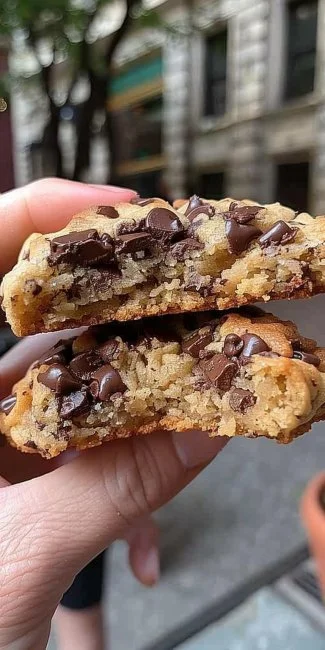Thick New York-style cookies loaded with chocolate chips on a plate