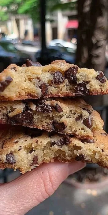 Thick New York-style cookies with chocolate chips on a dessert plate