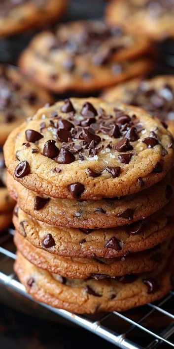 Thin and crispy chocolate chip cookies ready to be enjoyed.