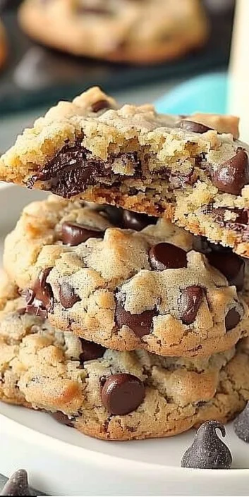 Batch of ultra thick and chewy chocolate chip cookies on a cooling rack