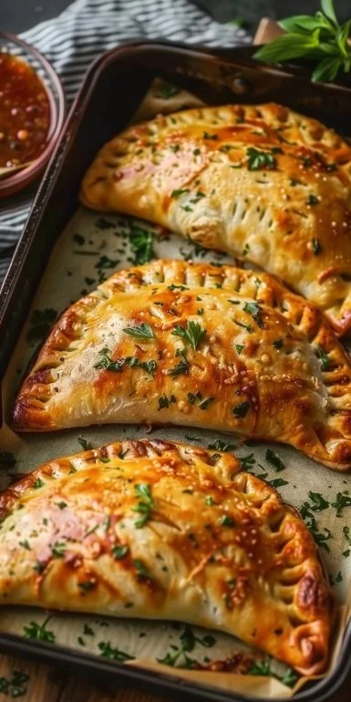 Air Fryer Calzones 4 Delicious air fryer calzones filled with cheese and pepperoni on a plate