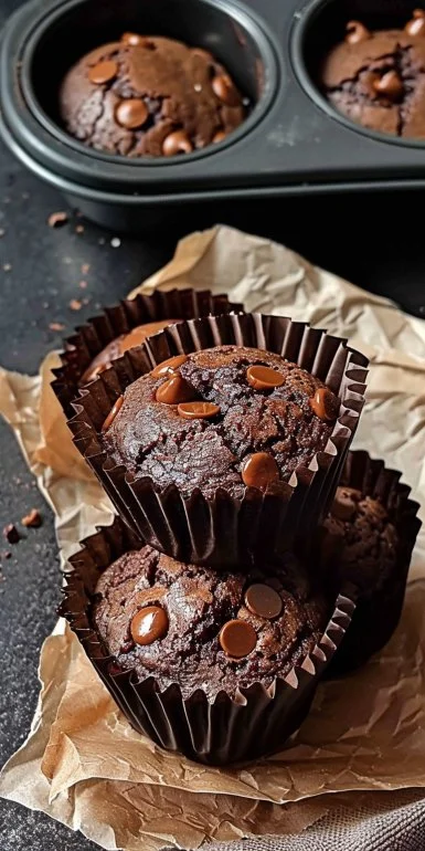 Delicious air fryer chocolate muffins fresh out of the air fryer.