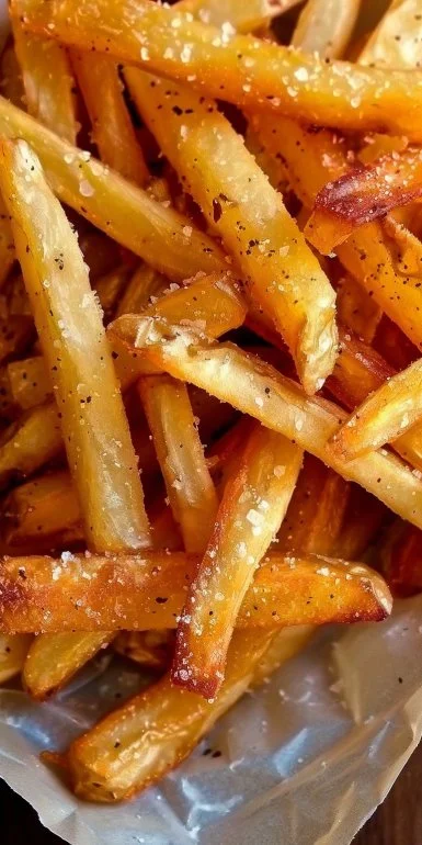 Crispy air fryer French fries made with fresh potatoes.