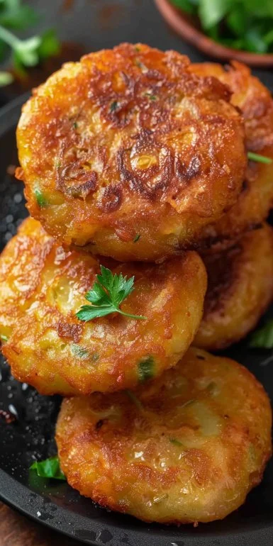 Crispy air fryer potato cakes served on a plate