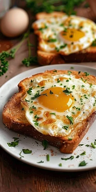 Cheesy Egg Toast – Easy Breakfast Idea 4 Cheesy egg toast topped with melted cheese and eggs for a delicious breakfast.