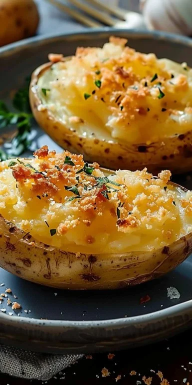 Crispy Air Fryer Baked Potato 4 Crispy air fryer baked potato topped with sour cream and chives.