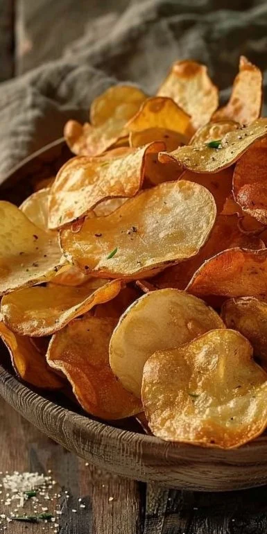 Crispy Air-Fryer Potato Chips 4 Crispy air-fryer potato chips served in a bowl