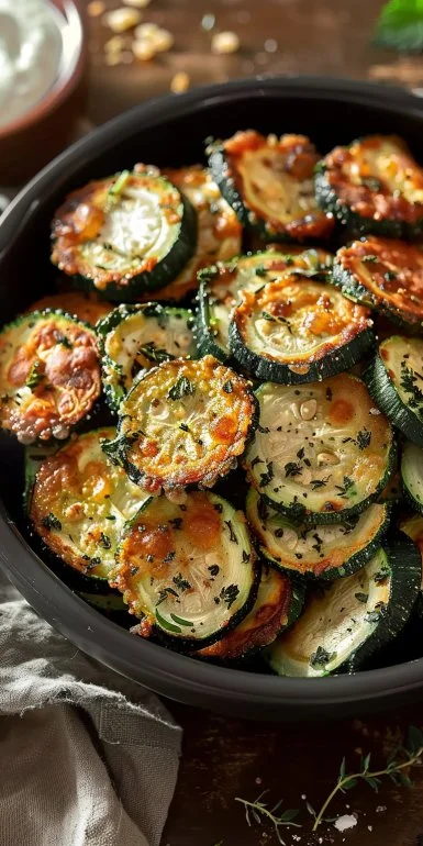 Crispy Zucchini Chips from the Air Fryer with Herb Dip
