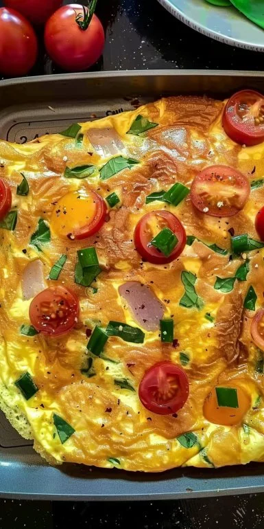 Juicy and Fluffy Air Fryer Omelette 4 Fluffy air fryer omelette served on a plate with fresh herbs