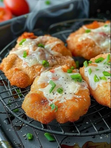 Delicious air-fried langos topped with sour cream and cheese