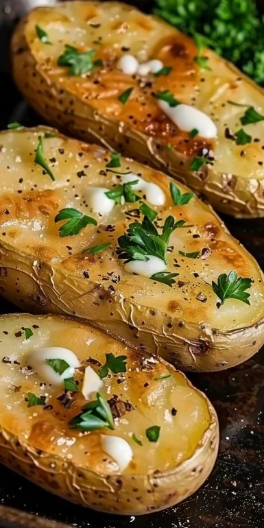 Crispy air fryer baked potatoes served with toppings