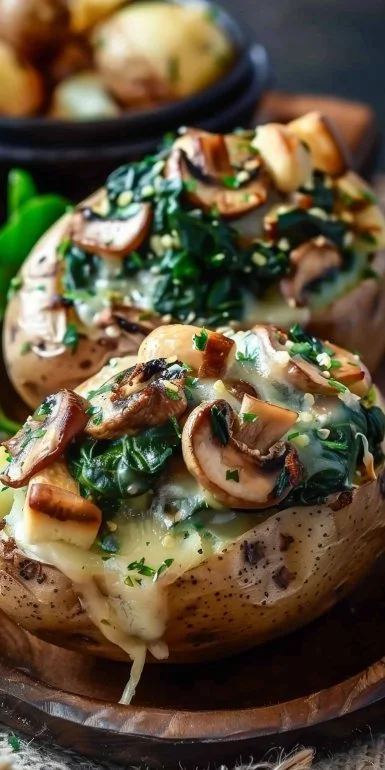 Spinach and Shiitake Mushroom Stuffed Potatoes